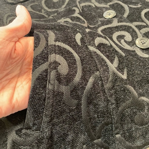 Elegant Black Patterned Velvet Women's Jacket Size Large - Picture 7 of 9